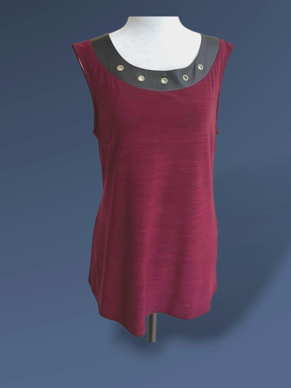 Laura Burgundy Sleeveless Blouse Faux Leather Grommet